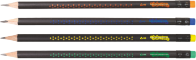 tužka Colorino trojhranná  s gumou - tělo černé s hvězdičkami  - 450  (5907690865450)