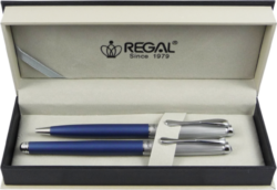 kuličkové pero + inkoustové pero Cronos - matná modrá - psací souprava Regal