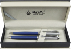 guľôčkové pero + mikroceruzka Cronos - matná modrá - psacia sprava Regal